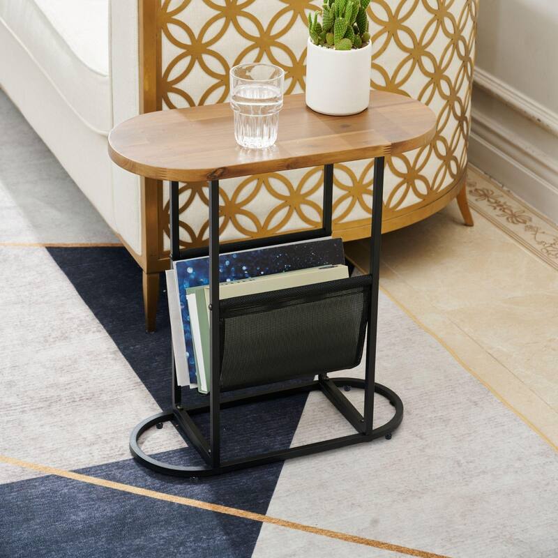 Oval Small Space Nightstand/End Table/Side Tables with Magazines Organizer Storage Space (Set of 2)