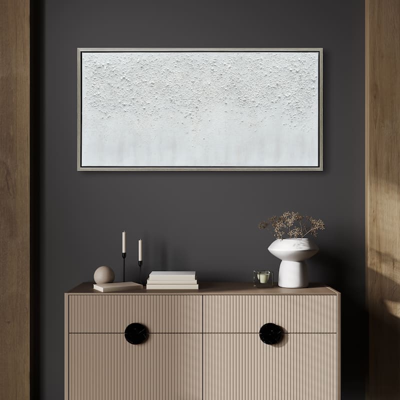 White Snow B Textured Glitter Hand Painted Canvas Framed Wall Art