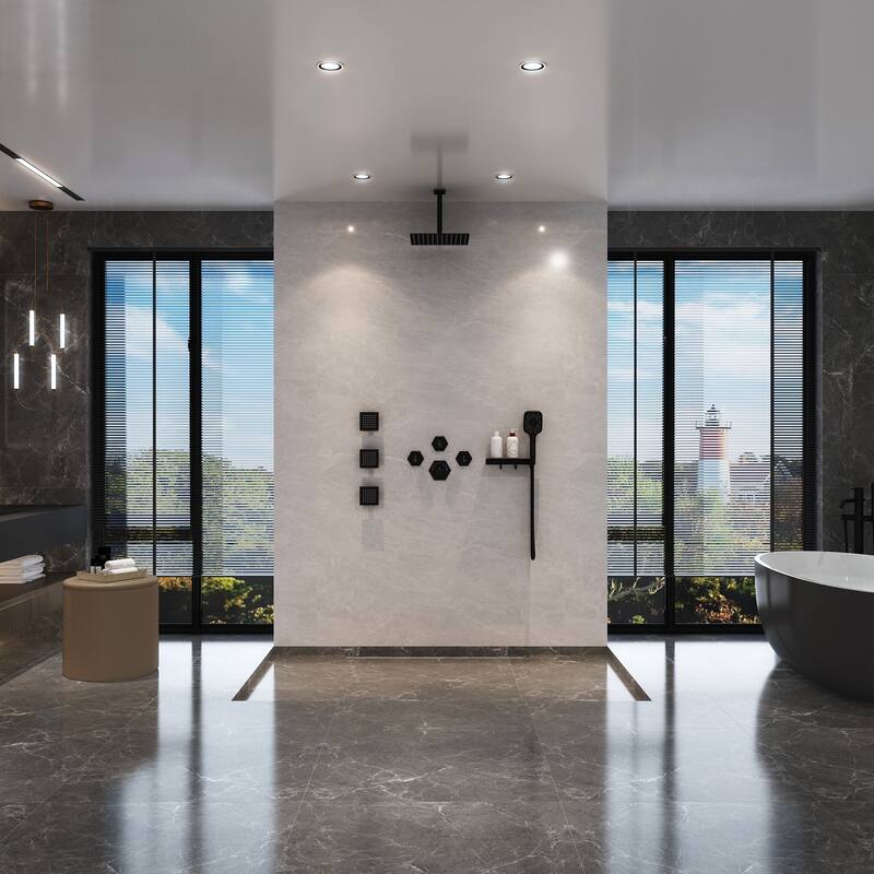 Wall Mounted 12 Inch Thermostatic 3 Functions Luxury Shower System