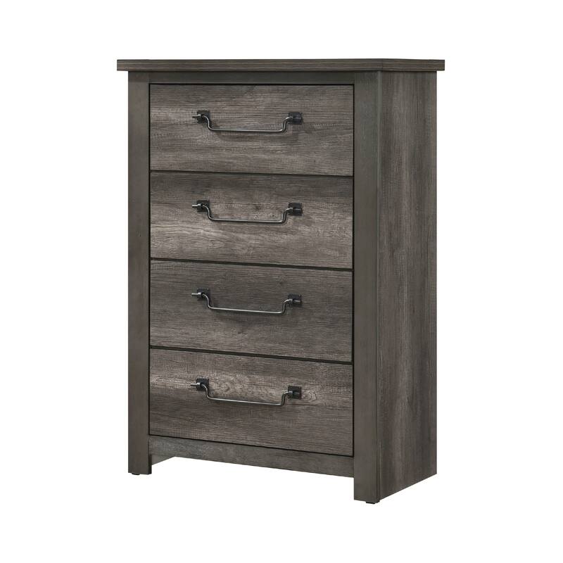 Nemy Tall Dresser Chest, 4 Drawers, Gray Melamine Board, Drop Handles