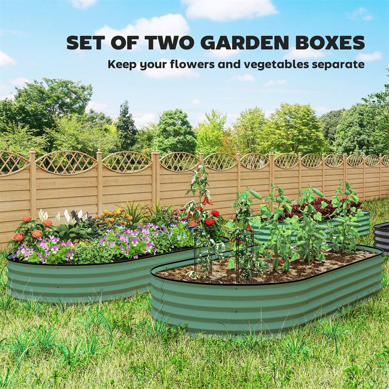 Set of 2 Galvanized Steel Raised Garden Beds Large Outdoor Planters for Vegetables Flowers - 84.6" W x 35.4" D x 11.8" H