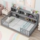 preview thumbnail 19 of 35, Toddler Floor Storage Bed with Bedside Bookcase, Shelves, Fence Guardrails, No Door, No Slats for Boys Girls Children's Room Grey - Twin