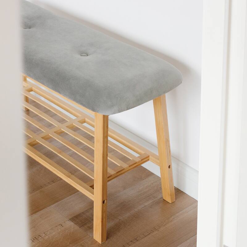 StorageWorks Tufted Bench, Entryway Bench with Shoe Storage Shelf - 36.22"x13.78"x17.72"