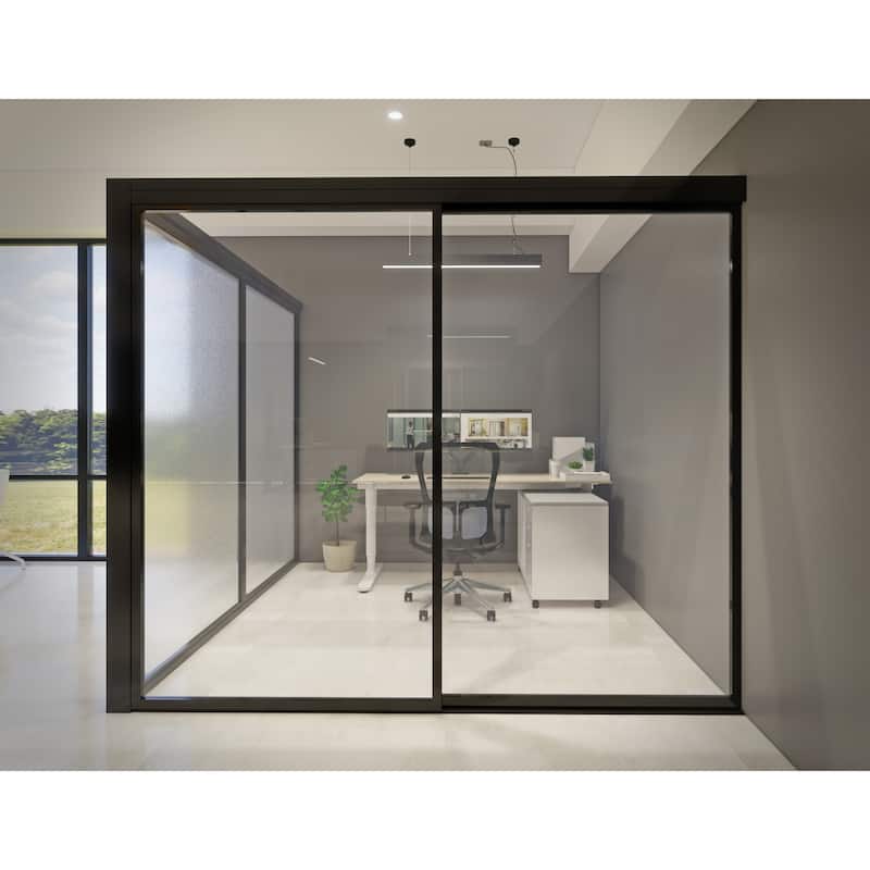 2 Sliding Clear Glass Panels, Office Entrance Kit, Fast Setup, Quality, Smart Design
