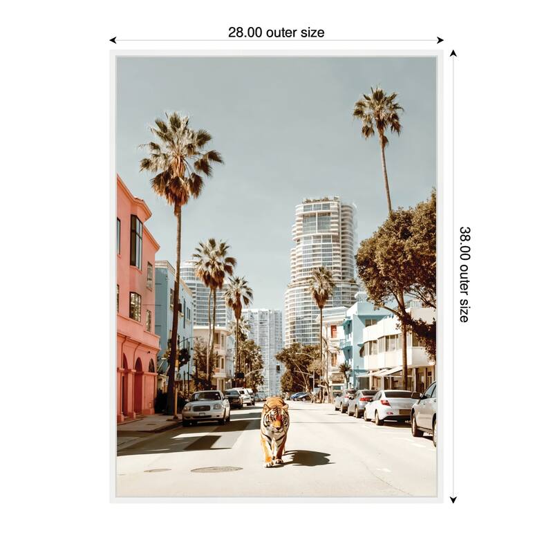 Kate and Laurel Sylvie California Tiger Roaming through Palm Springs Framed Canvas by Michael Schauer