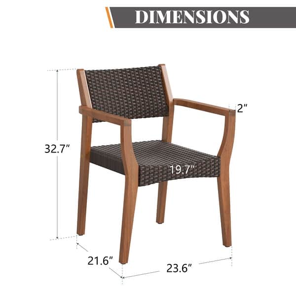 dimension image slide 1 of 2, MAISON ARTS Acacia Wood Outdoor Dining Set, Expandable Table with Wicker Chairs, Farmhouse Patio Furniture