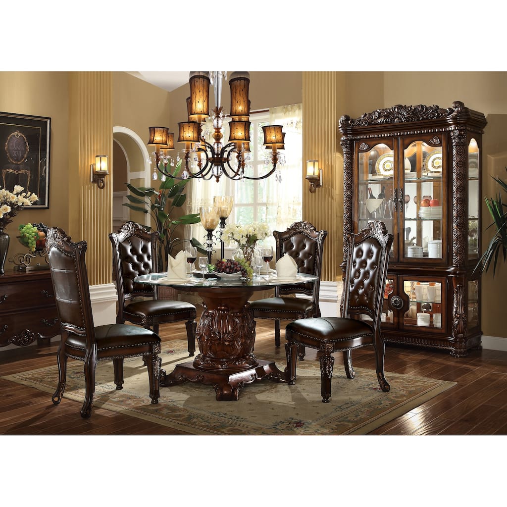 Courteous Dining Table with Pedestal, Cherry Brown