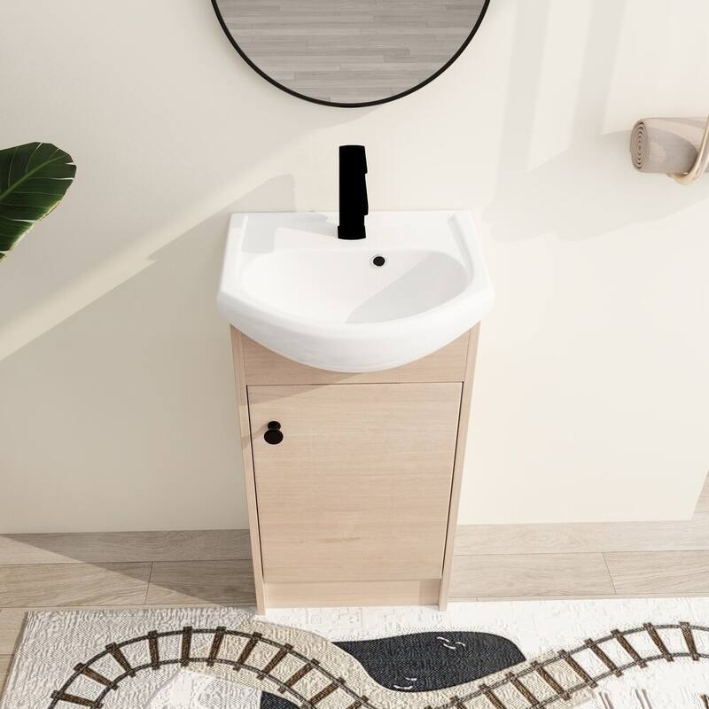 Malwee 18" FreeStanding Bathroom Vanity, Floor Stand Bathroom Vanity with Ceramic Sink,Soft Close Door and Adjustable shelf