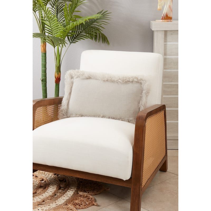 Cozy and Stylish Linen Poly Filled Throw Pillow with Plush Lamb Border