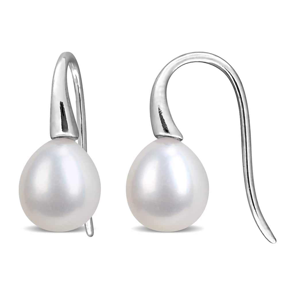 Miadora 8-9mm Cultured Freshwater Pearl Curved Shepherd Hook Earrings Sterling Silver