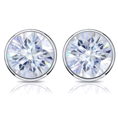 Auriya Platinum 1 1/2ctw Bezel-set Round Moissanite Stud Earrings - 5.9 mm