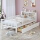 preview thumbnail 1 of 34, Twin Size Bed with Headboard Storage Rack, Two Under-Bed Drawers, Three-Side Guardrails for Safety and Security,White