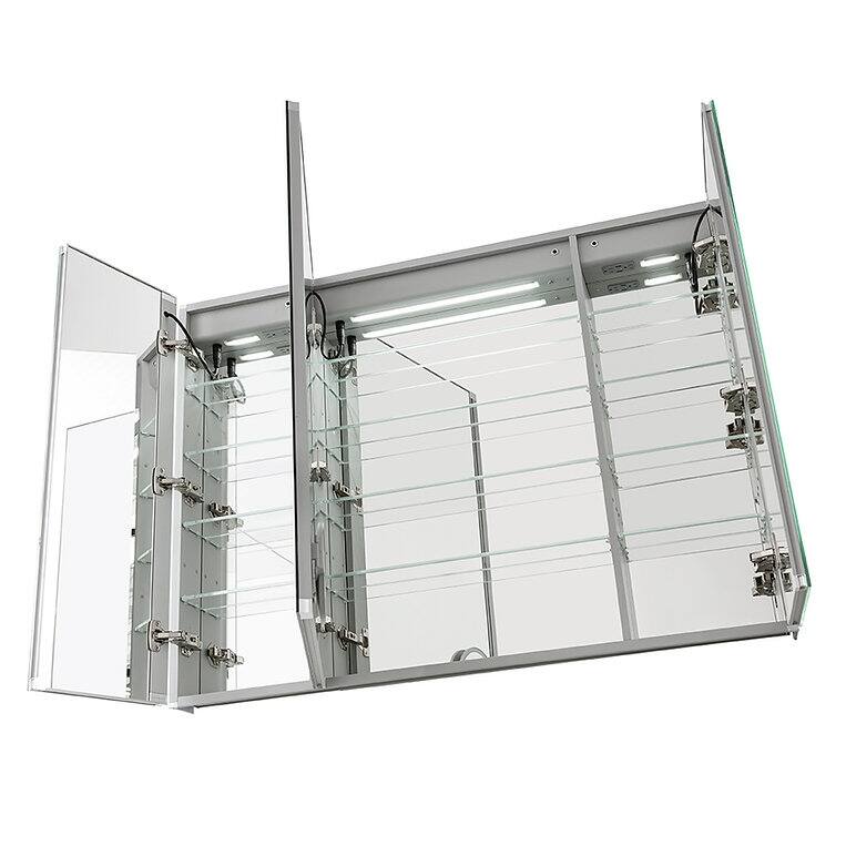 AQUADOM Signature Royale LED Medicine Cabinet Defogger, 3X Vertically Adjustable Magnifying Mirror, Clock, Electrical Outlets