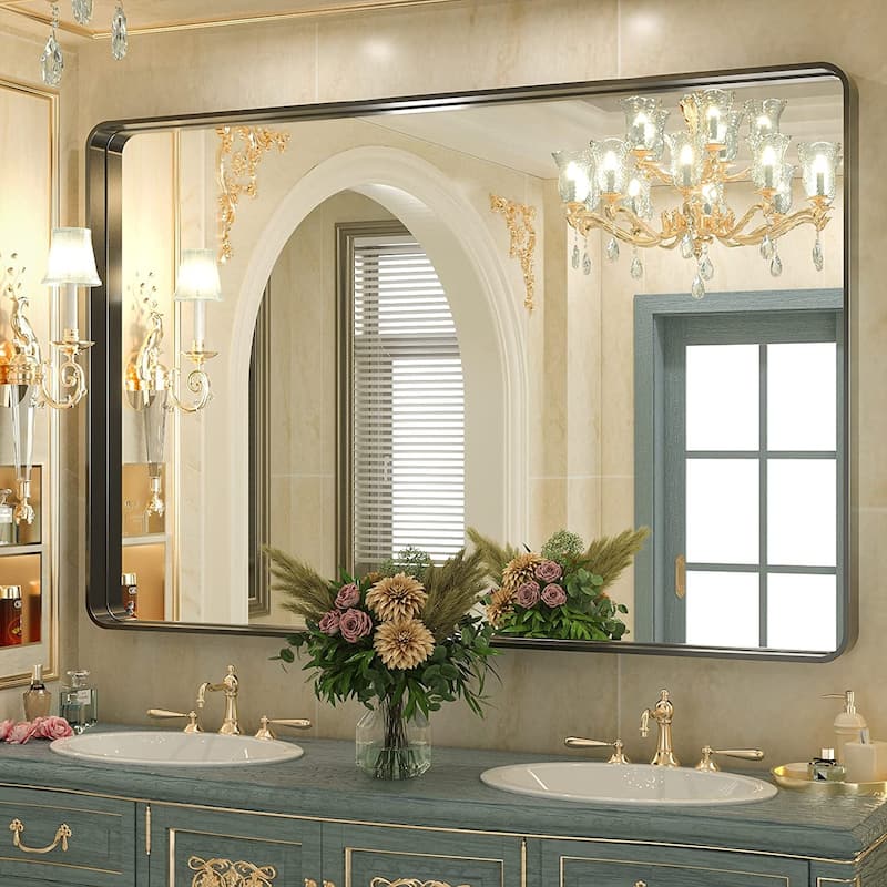 TokeShimi Modern Metal Frame Bathroom Vanity Wall Mirror - 55x36 - Black