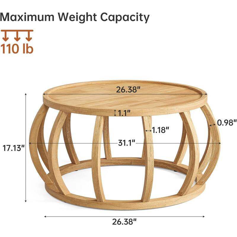 Solid Wood Round Coffee Table, 31.5-Inch Center Table for Living Room, Easy Assembly, Natural