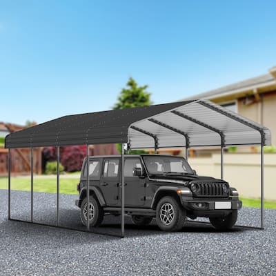 12x20 FT Metal Carport with Enhanced Base and Galvanized Steel Roof, Heavy Duty Outdoor Garage Car Shelter for Car