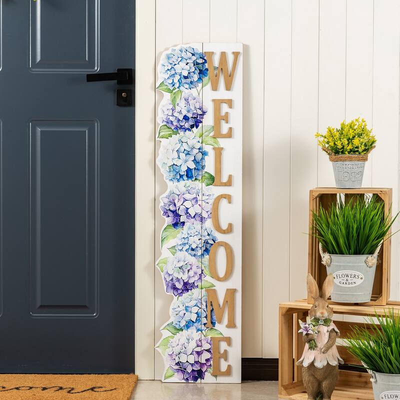 Glitzhome 42"H Solid Wood WELCOME Porch Sign with Bee Outdoor Decor