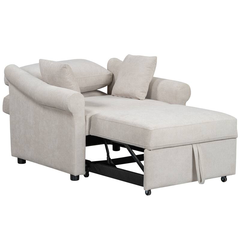 Chenille Convertible Sleeper Chair with Adjustable Backrest, 3 IN 1 Lounger Chair Turns Into Bed, Single Bed for Living Room