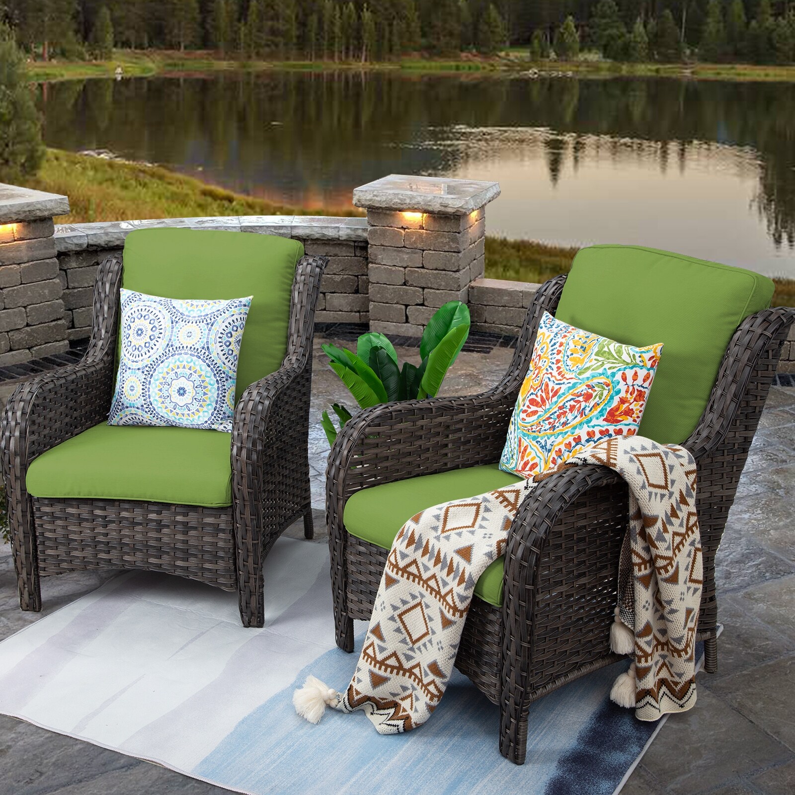 Cozywor 2 Piece Outdoor Patio Ratten Wicker Lounge Chair WIth