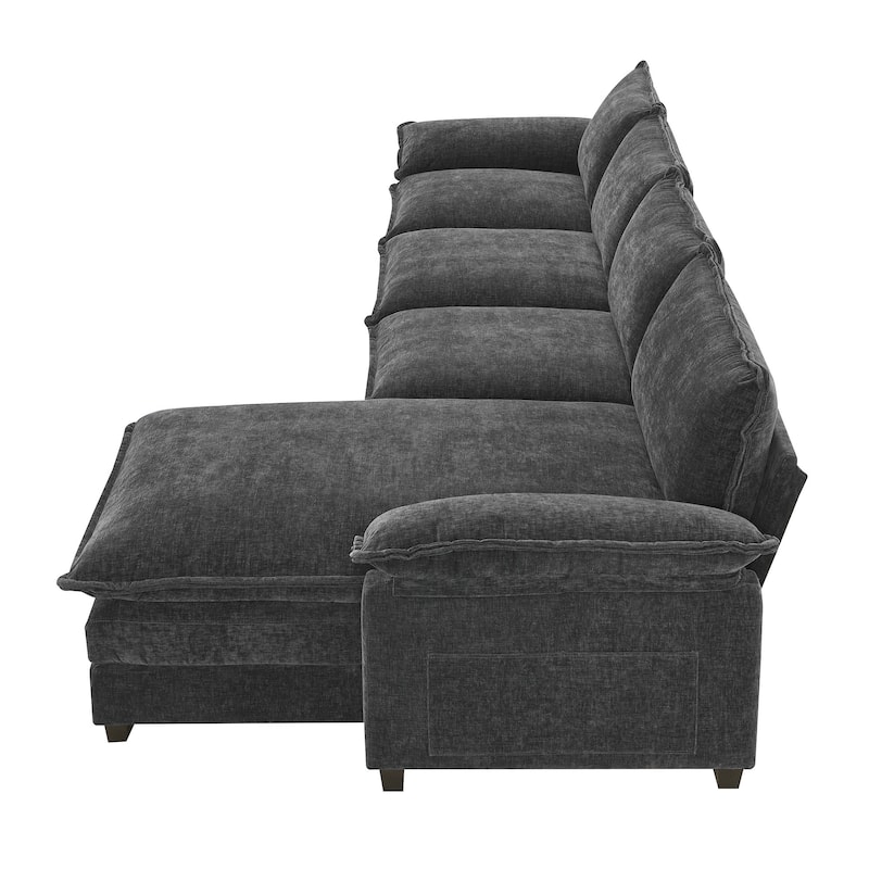 Chenille Upholstered Sectional Sofa with Chaise and Storage Pockets, 5 Seat Lounge Cloud Couch L-shaped Recliner Couches