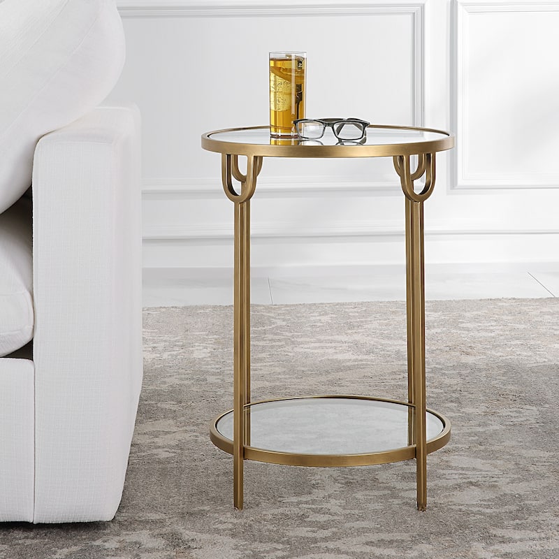 Porch & Den Antique Gold Iron and Glass Round Side Table