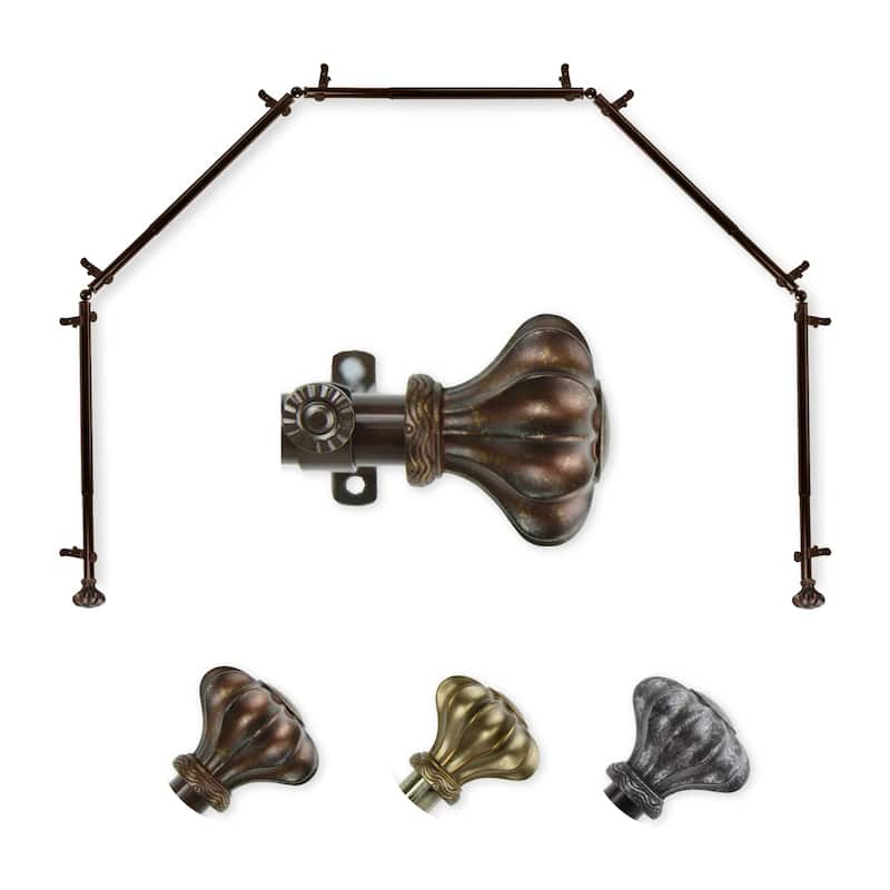 Bay Window Curtain Rod - 5 Sided Corner Rod, Black Drapery Hardware, 13/16 Inch Diameter - M