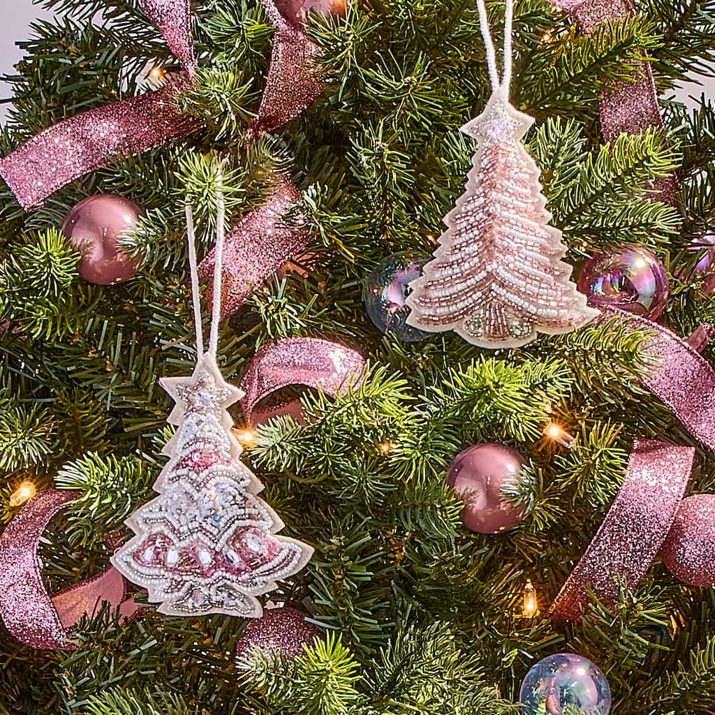 4.5" Glass Bead With Sequin Tree Ornament Set of 2