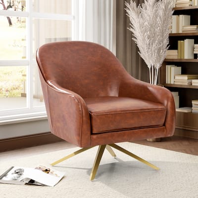 Modern Upholstered 360-degree Swivel Accent Chair Faux Leather Sofa Chair