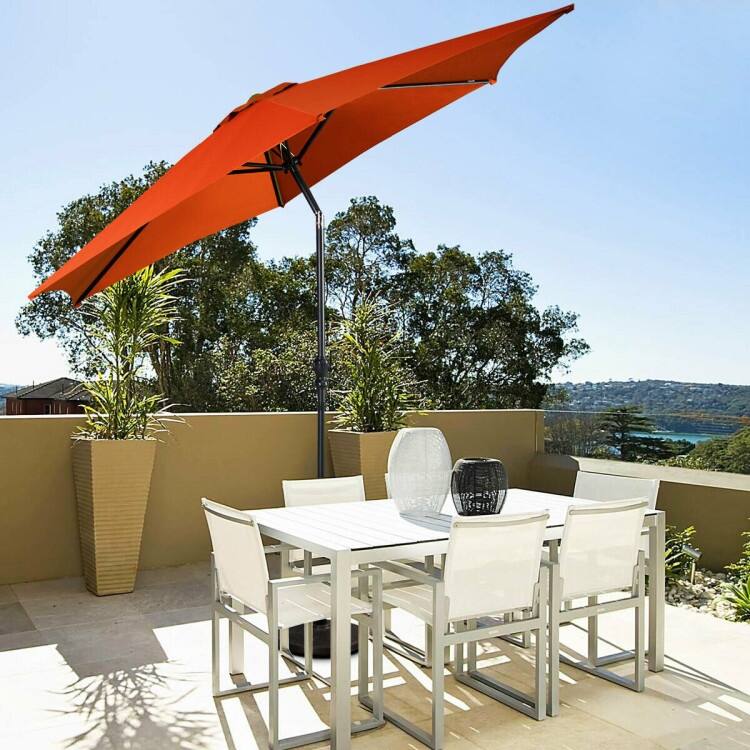 9-Foot Outdoor Market Patio Table Umbrella with Push-Button Tilt and Crank Lift for Sun Shade
