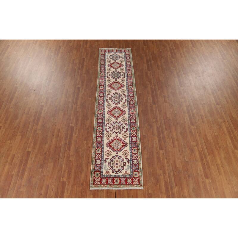 Ivory Kazak Oriental Runner Rug Hand-Knotted Wool Carpet - 2'8" x 11'4"