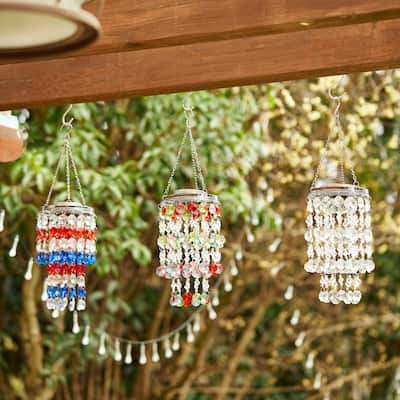 Glitzhome 19"H Solar Lighted Patriotic Wind Chime Hanging Decor