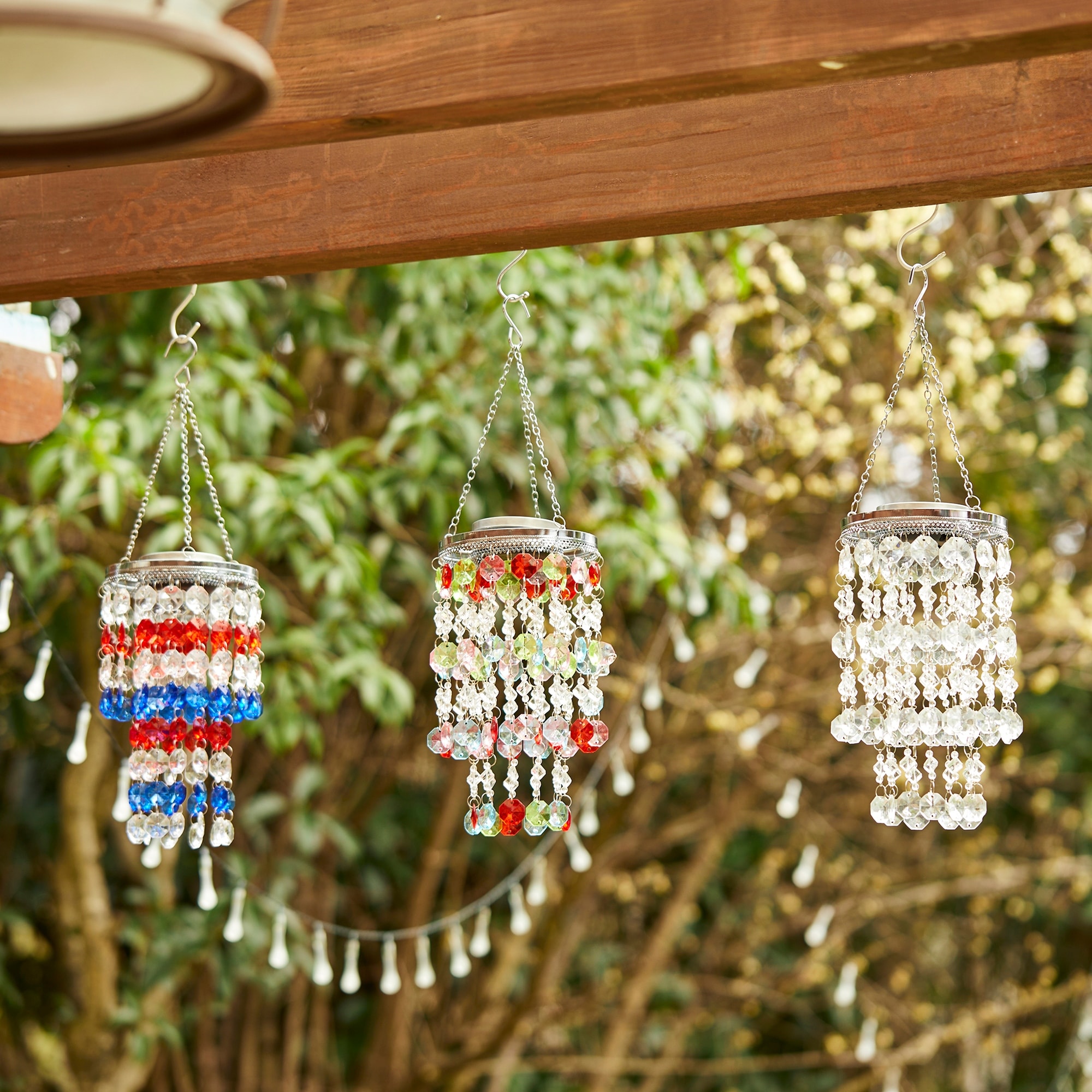 Glitzhome 19"H Solar Lighted Patriotic Wind Chime Hanging Decor