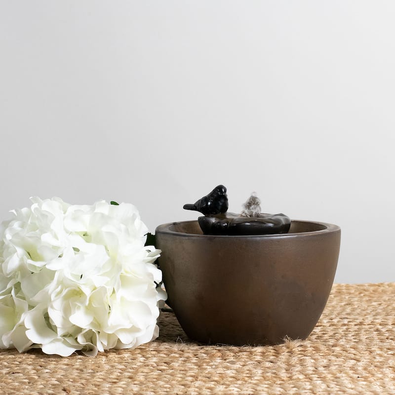 Foreside Home & Garden Bronze Bird on Leaf Indoor Water Fountain With Pump - 7x7x7.5 - 7x7x7.5