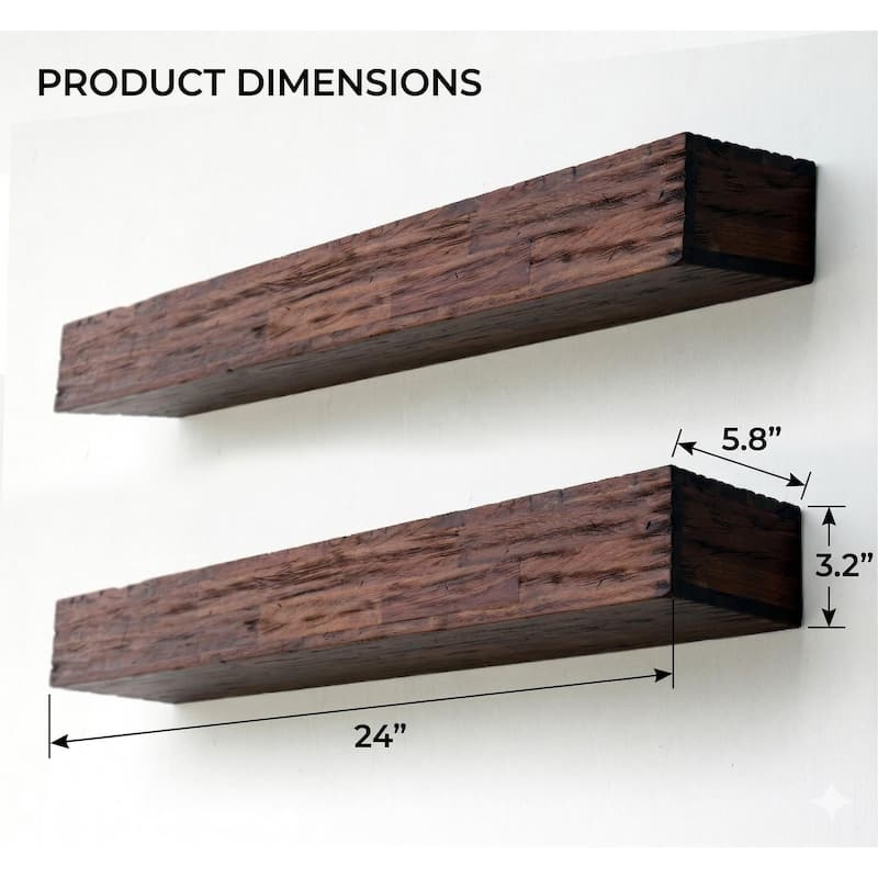 Distressed Acacia Wood Floating Wall Shelves (Set of 2)