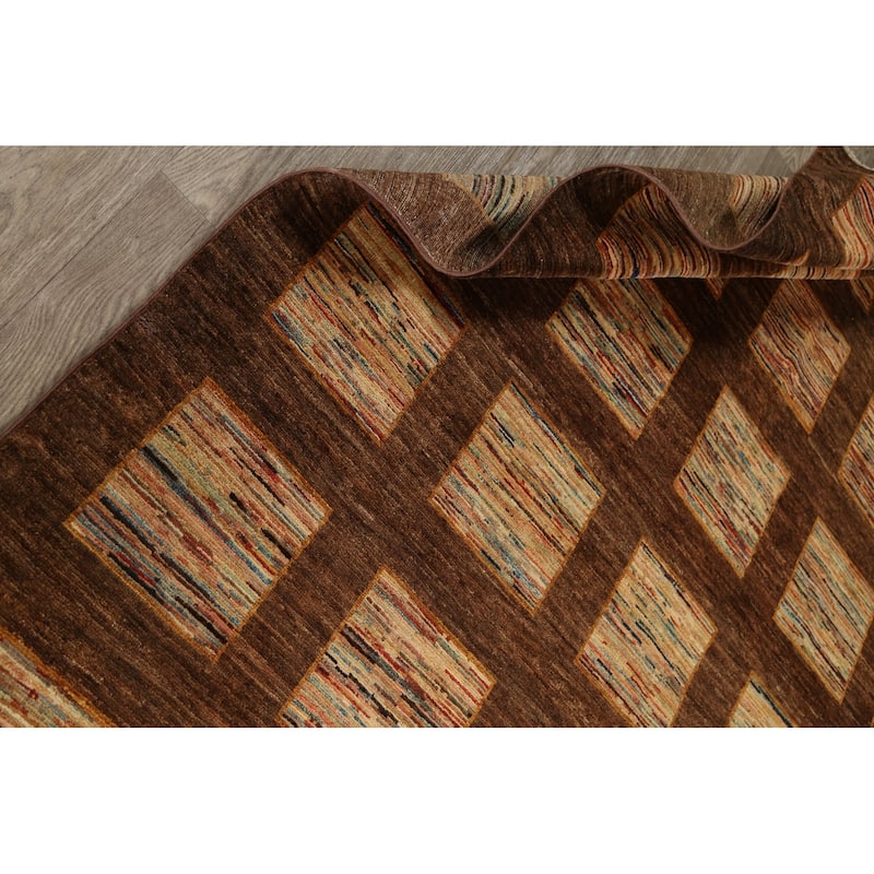 Checkered Gabbeh Kashkoli Oriental Wool Area Rug Handmade Carpet - 5'5" x 9'1"