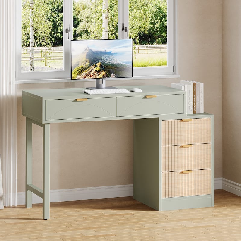 Reversible Computer Desk with 5 Drawers for Home Office