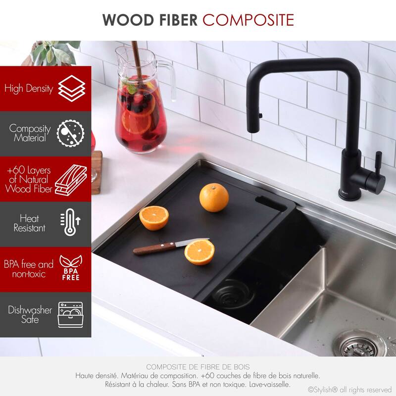 STYLISH Workstation Kitchen Sink Black Cutting Board A-917 - Length: 16 7/8" Width: 11"