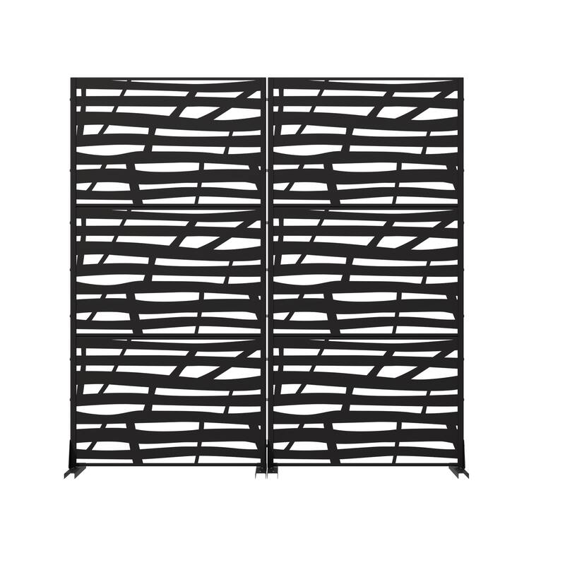 Metal Privacy Screen Fence Panel with Stylish Pattern Set of 2