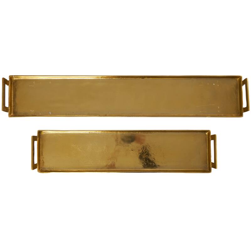 Brass Aluminum Metal Nesting Living Room Decor Tray with Gold Handles (Set of 2) - 35", 26"W