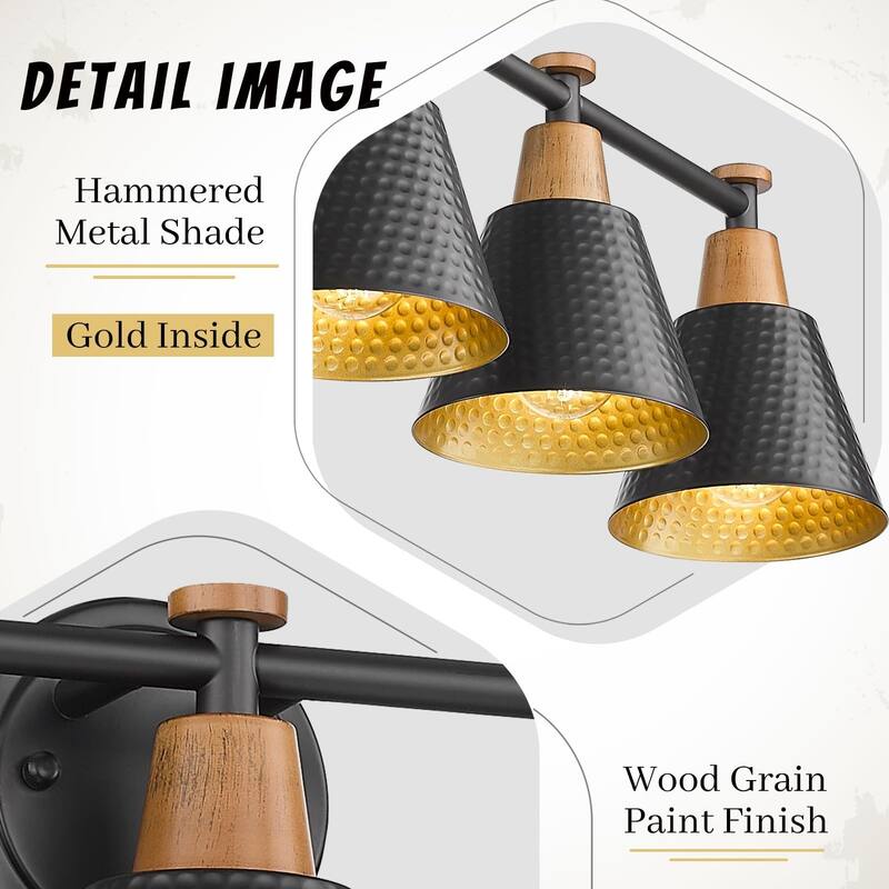 5-Light Bathroom Vanity Light,Hammered Metal Shade Gold Inside