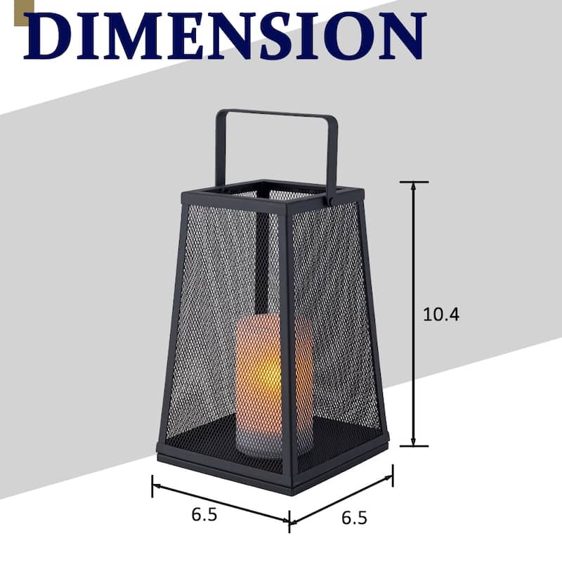 H10" Solar Outdoor Lantern with Flickering Candle Light Modern Metal Mesh with Solar Powered Lantern for Garden Deck Pathway