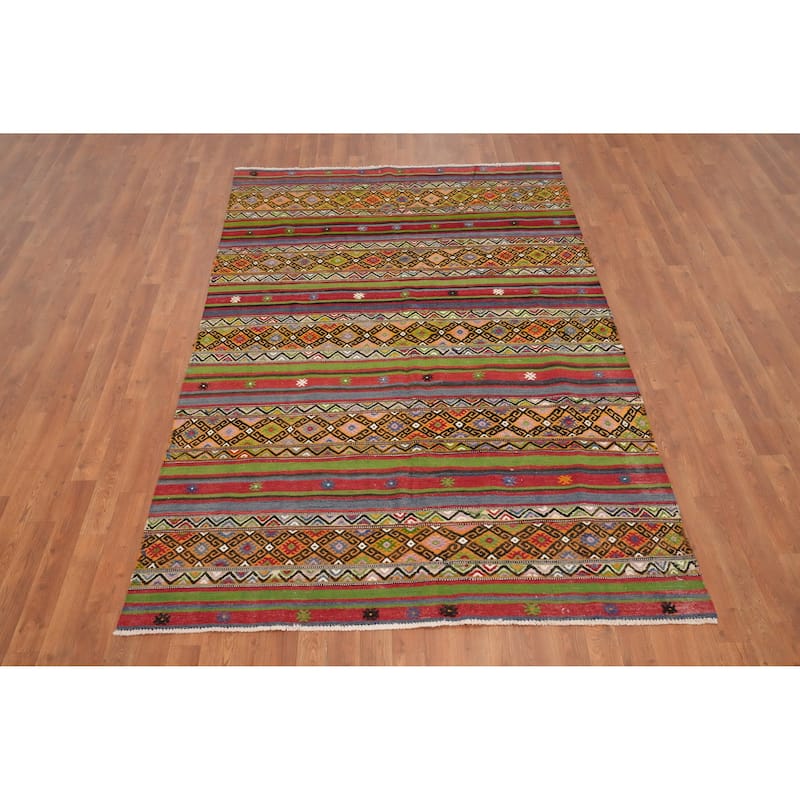 Hand Woven Oriental 100% Wool Carpet Southwestern Tribal Multi-Colored Kilim Area Rug - 7' 9'' X 5' 2''