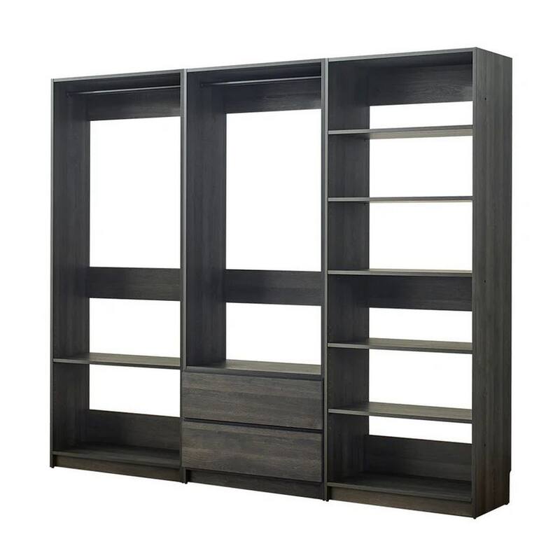 Dee Modular Closet System, 2 Clothing Racks, 6 Shelves, Dark Gray Wood