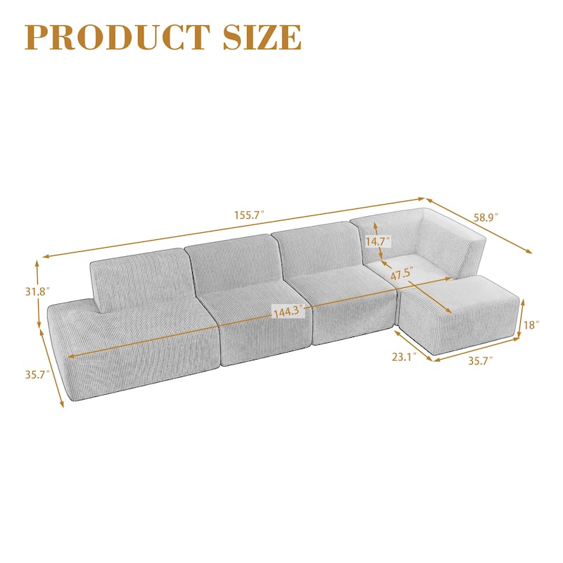 Oversize 5-Piece Modular Sectional Sofa Set with Ottomans
