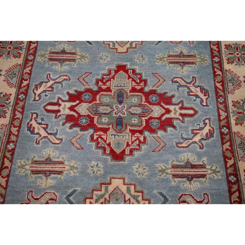 Light Blue Kazak Oriental Foyer Rug Handmade Wool Carpet - 4'1" x 5'11"
