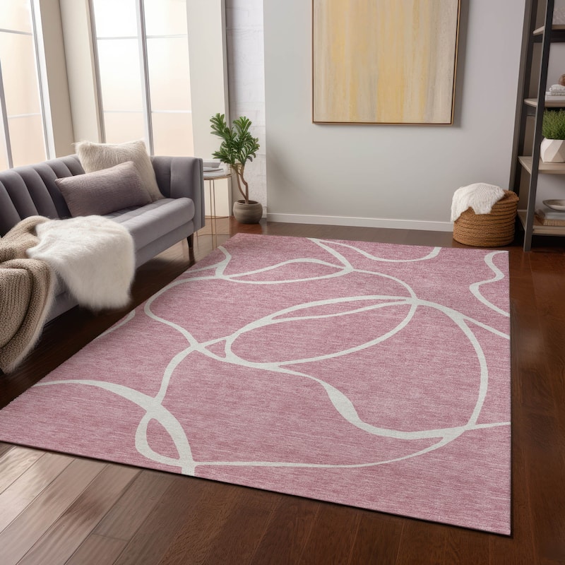 Machine Washable Indoor/ Outdoor Abstract Modern Chantille Rug - Pink - 8' x 10'