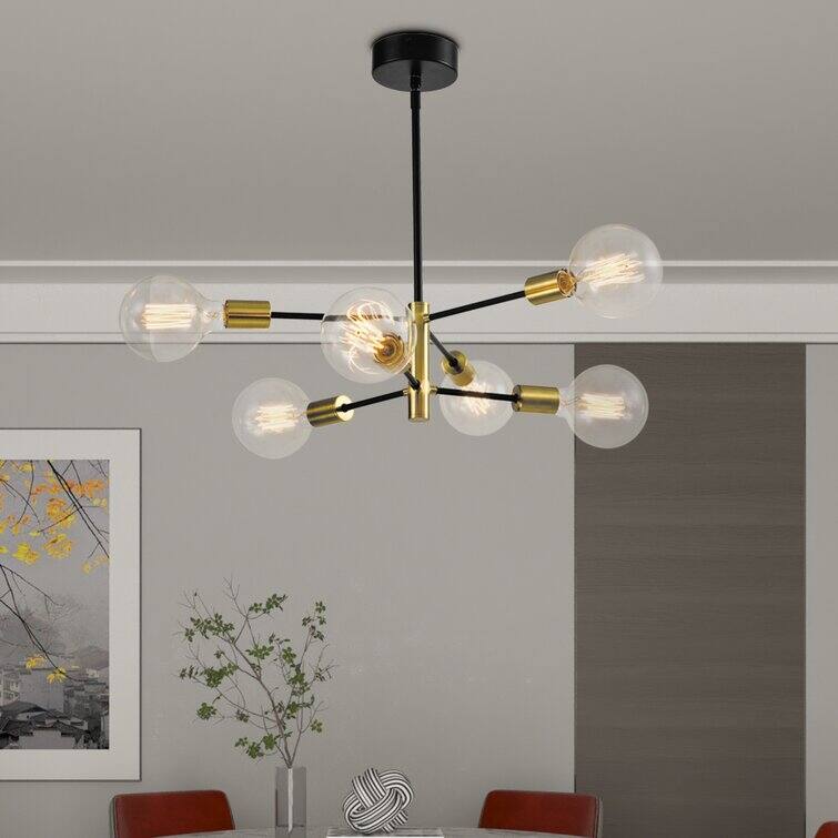 Maxax 6 - Light Modern Linear Chandelier with Wrought Iron Accents