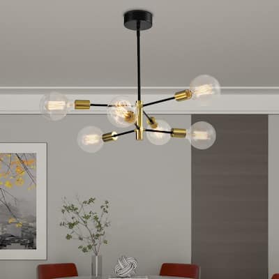 Maxax 6 - Light Modern Linear Chandelier with Wrought Iron Accents