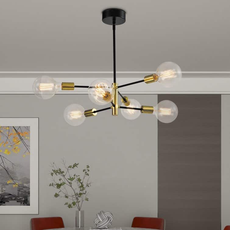 Maxax 6 - Light Modern Linear Chandelier with Wrought Iron Accents