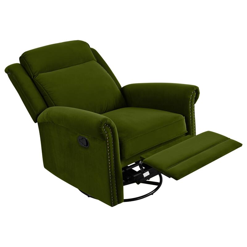 Home Theater Swivel Recliner Chair, Manual Rocking Nursery Rocker w/Adjustable Backrest Rolled Arms Lounge Chair with Rivet Trim